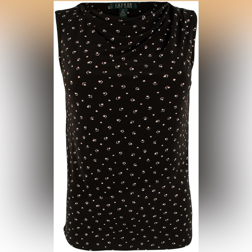 Lauren Ralph Lauren Sleeveless Black and White Cowl-Neck Top, Size L - Picture 2 of 7